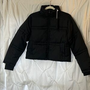 LINC Black Cropped Puffer Jacket-Size Medium